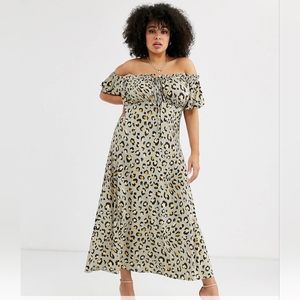 ASOS DESIGN Curve bardot maxi dress in animal print